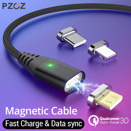 PZOZ магнитный кабель провод для быстрой зарядки Type C / Micro USB / Lightning (длина 1 или 2 м)