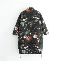 Женский зимний легкий длинный пуховик куртка со звездами, космосом и планетами