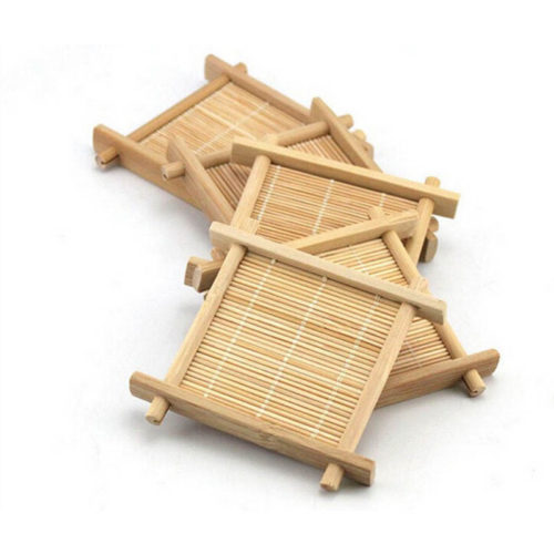 Квадратная бамбуковая плетеная подставка под чашку, кружку или стакан