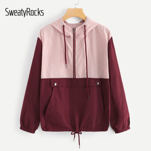 SweatyRocks весенняя бордовая женская ветровка куртка анорак