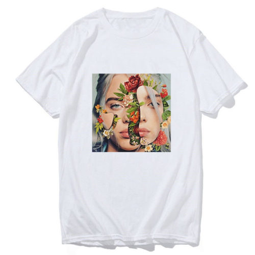 Черная, серая или белая футболка с изображением Билли Айлиш (Billie Eilish) с цветами
