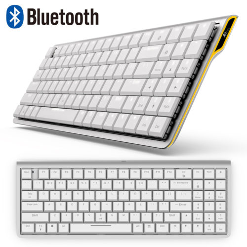 RK929 перезаряжаемая белая механическая Bluetooth клавиатура 96 клавиш со светодиодной подсветкой