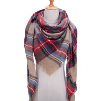 Зимний теплый шарф палантин платок на шею (однотонный или в клетку)