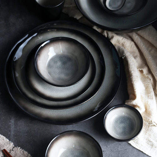 Керамические плоские и глубокие тарелки в японском стиле с градиентом