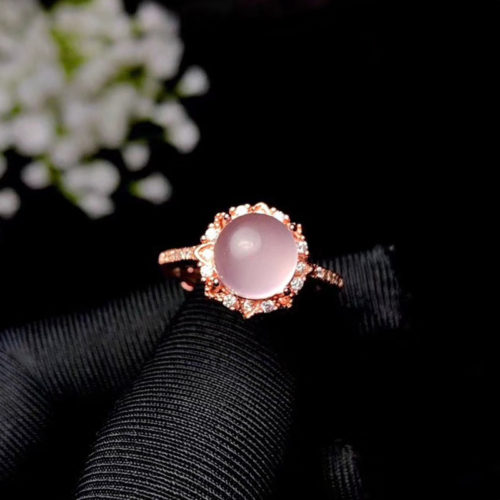 Серебряное кольцо из стерлингового серебра 925 пробы с натуральным розовым кварцем